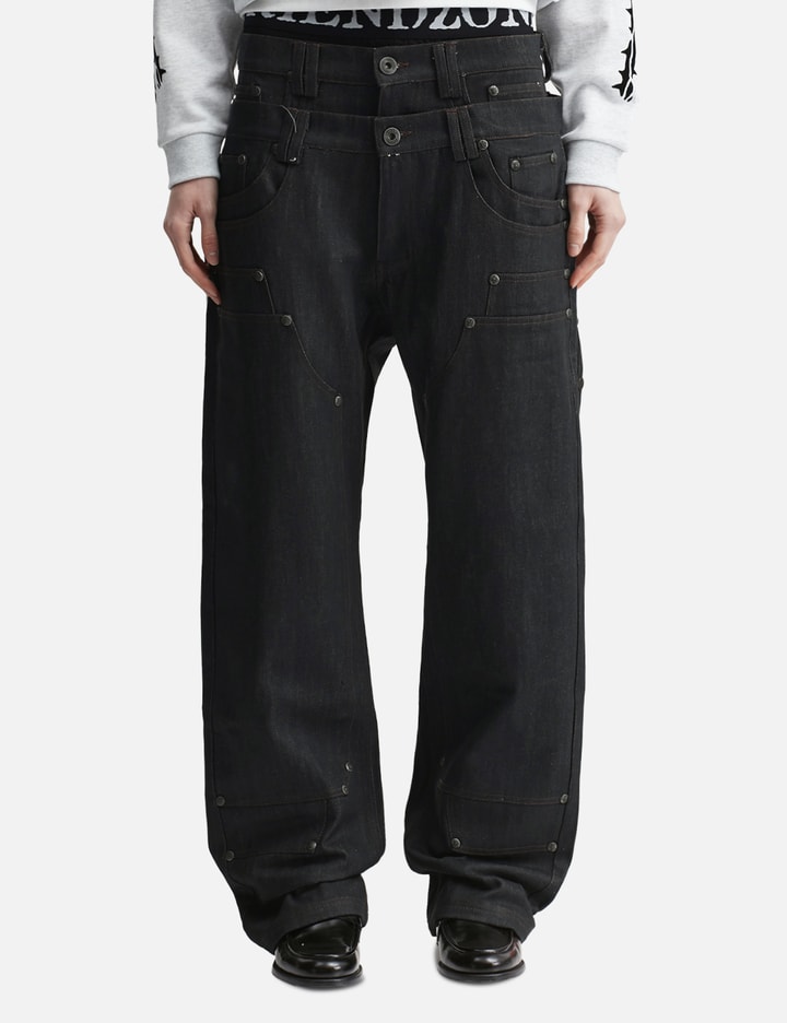 "Gideon" Double-Layered Workpants In Japanese Raw Blue Denim view 3