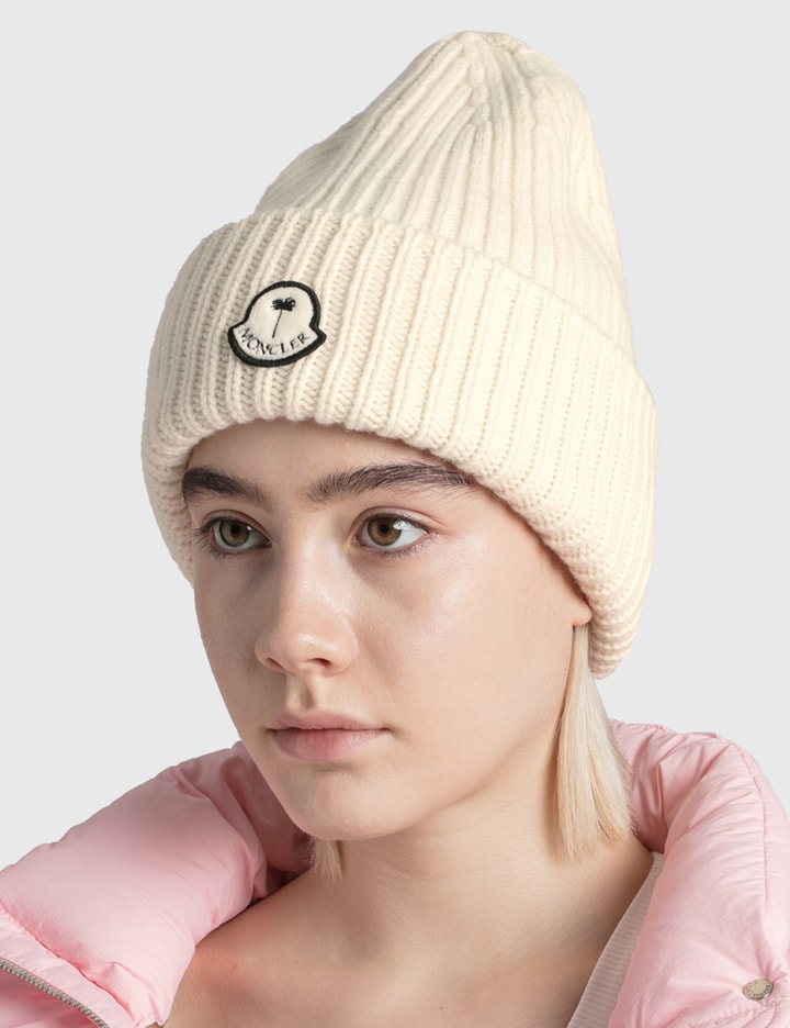 Moncler & Palm Angels Ivory Knit Hat Moncler Genius - 8 Moncler Palm Angels Wool Rib-Knit Beanie  main image 2