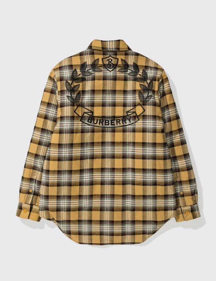 Shop Burberry Embroidered Oak Leaf Crest Cotton Shirt In Yellow