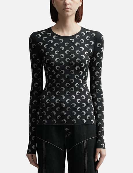 Marine Serre Recycled Moon Strass Jersey Second Skin Crewneck Top