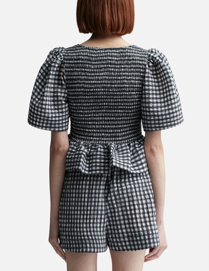 Seersucker Check Open-neck Smock Blouse Placeholder Image