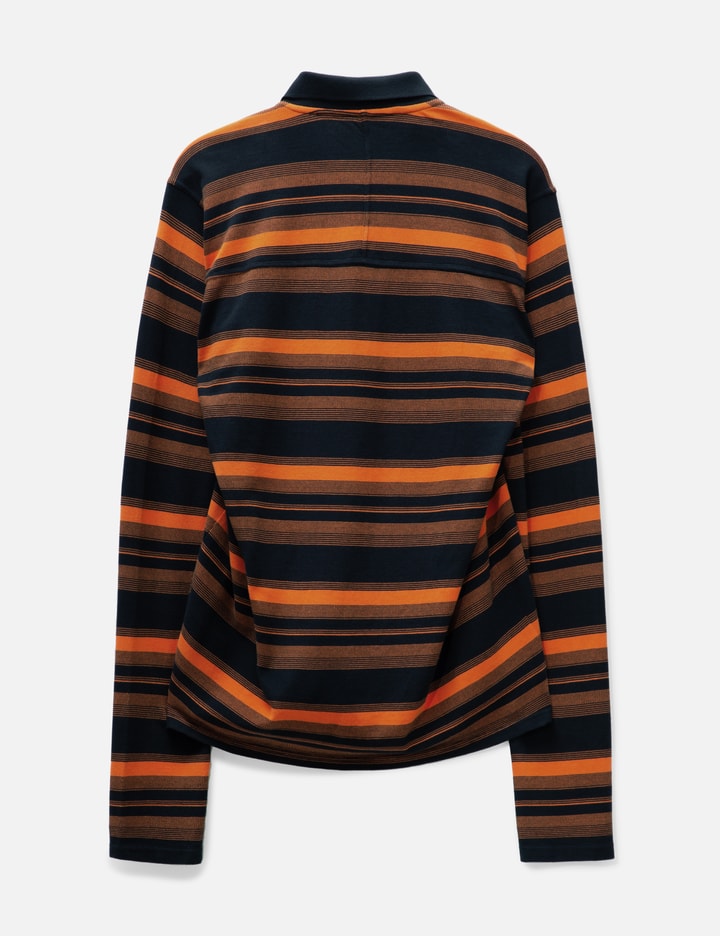 Long Sleeve PULLED NECK POLO in ORANGE STRIPE Placeholder Image