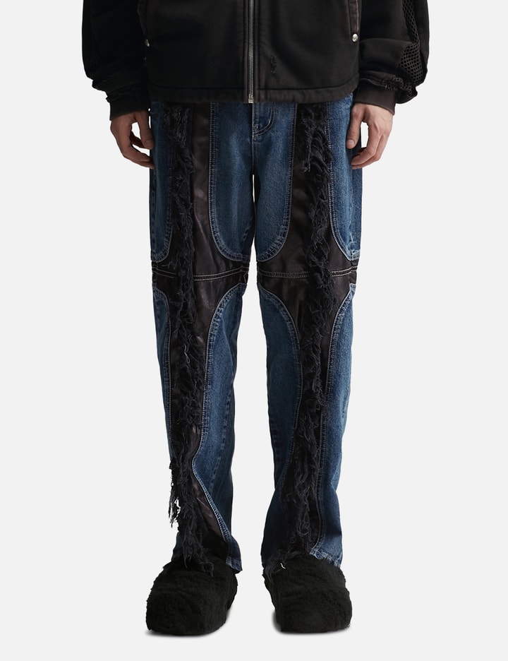 Shop Thug Club Mohican Leather Denim Pants In Blue