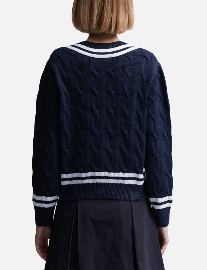 Shop Sporty &amp; Rich Src Cableknit V Neck Sweater In Blue
