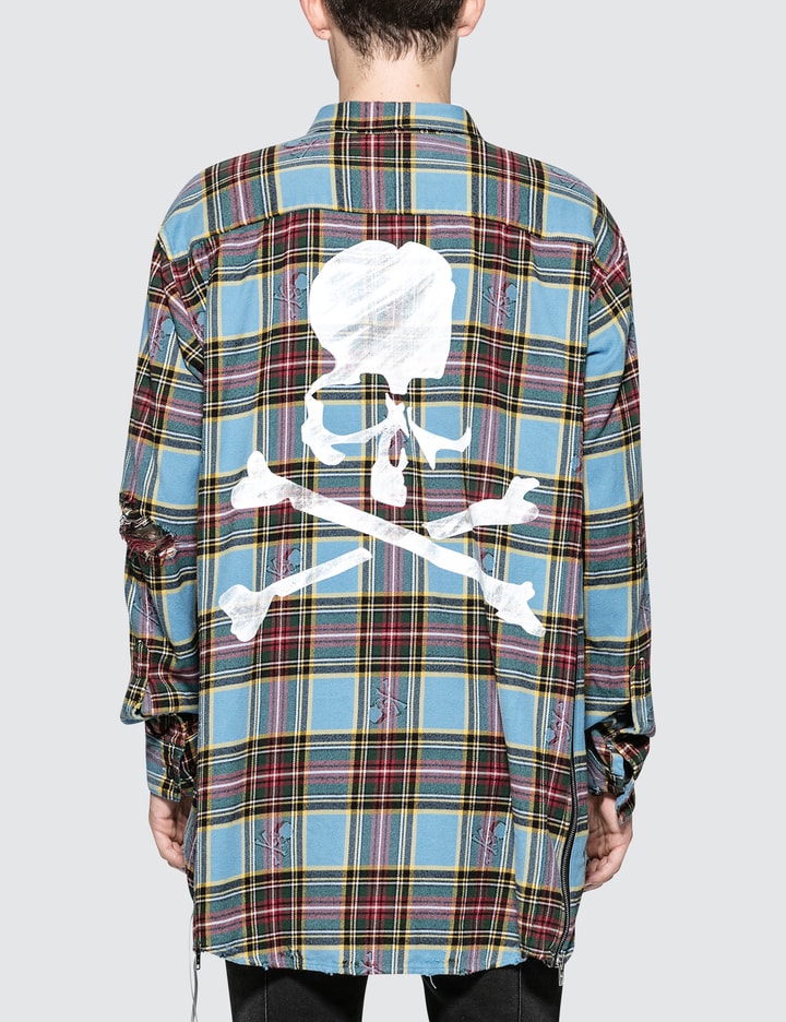 Distressed Flannel Shirt with Side Zip Details Placeholder Image