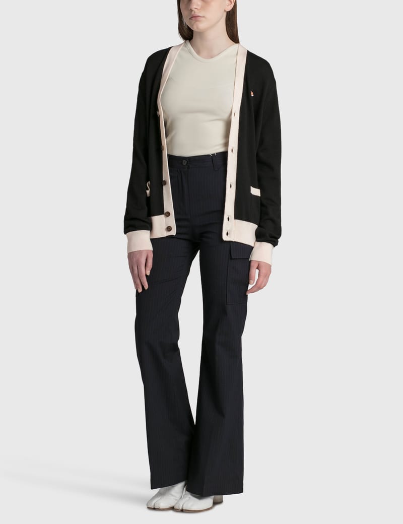Maison Kitsuné Baby Fox Patch Bicolor Classic Cardigan HBX HYPEBEAST  為您搜羅全球潮流時尚品牌