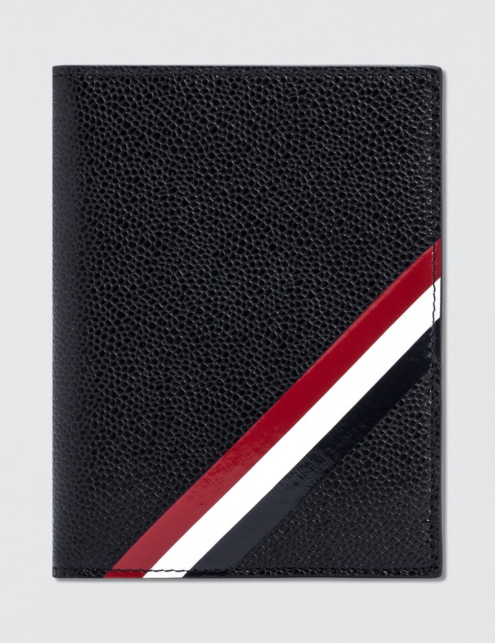 Pebble Grain and Calf Leather Passport Holder with RWB Diagonal Stripe Placeholder Image