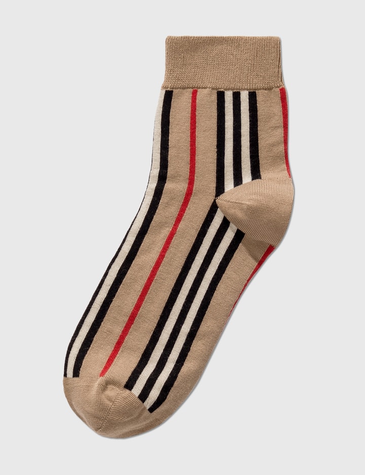 Shop Burberry Icon Stripe Intarsia Ankle Socks In Beige