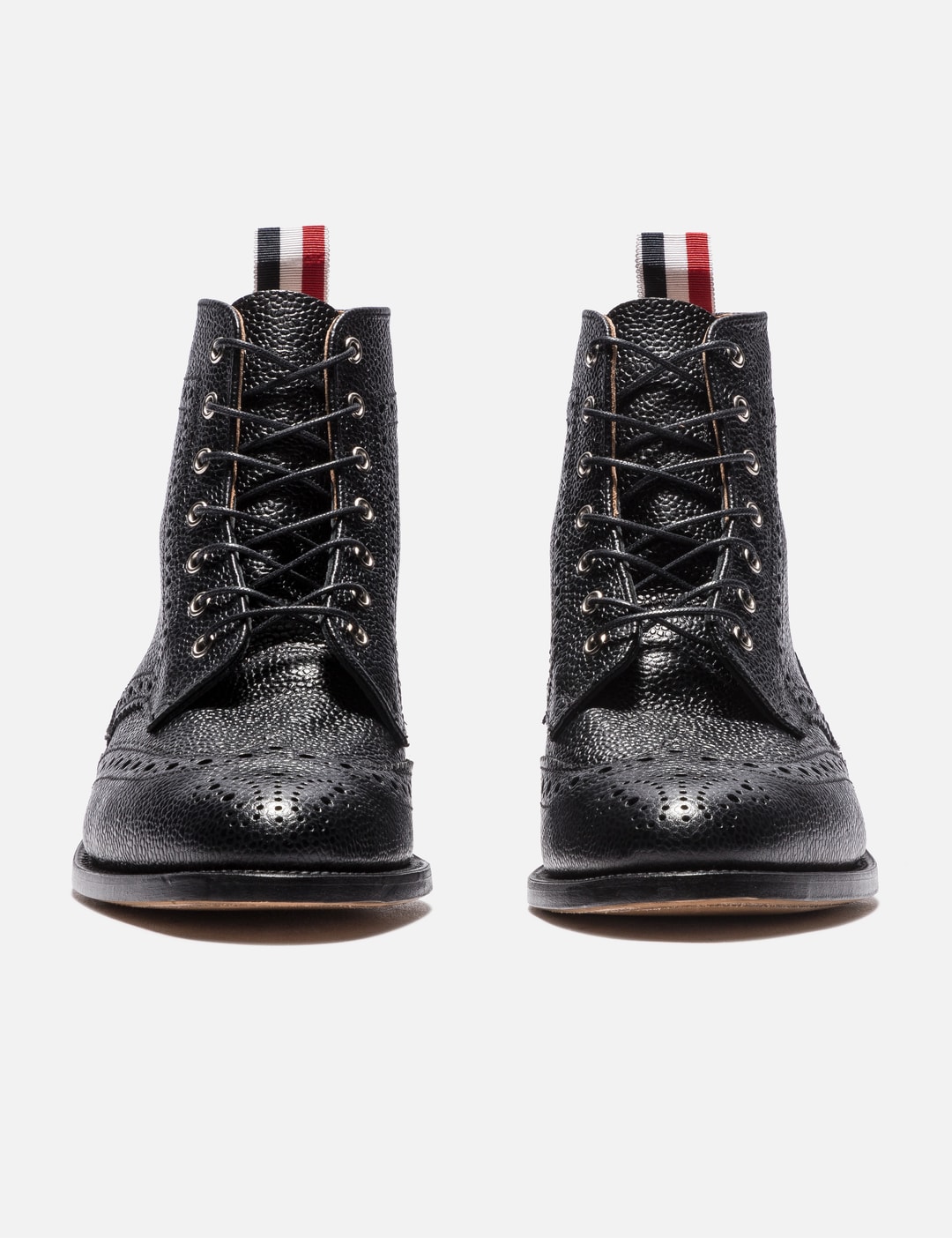 Wingtip Brogue Boot With Leather Sole In Black Pebble Grain view 8