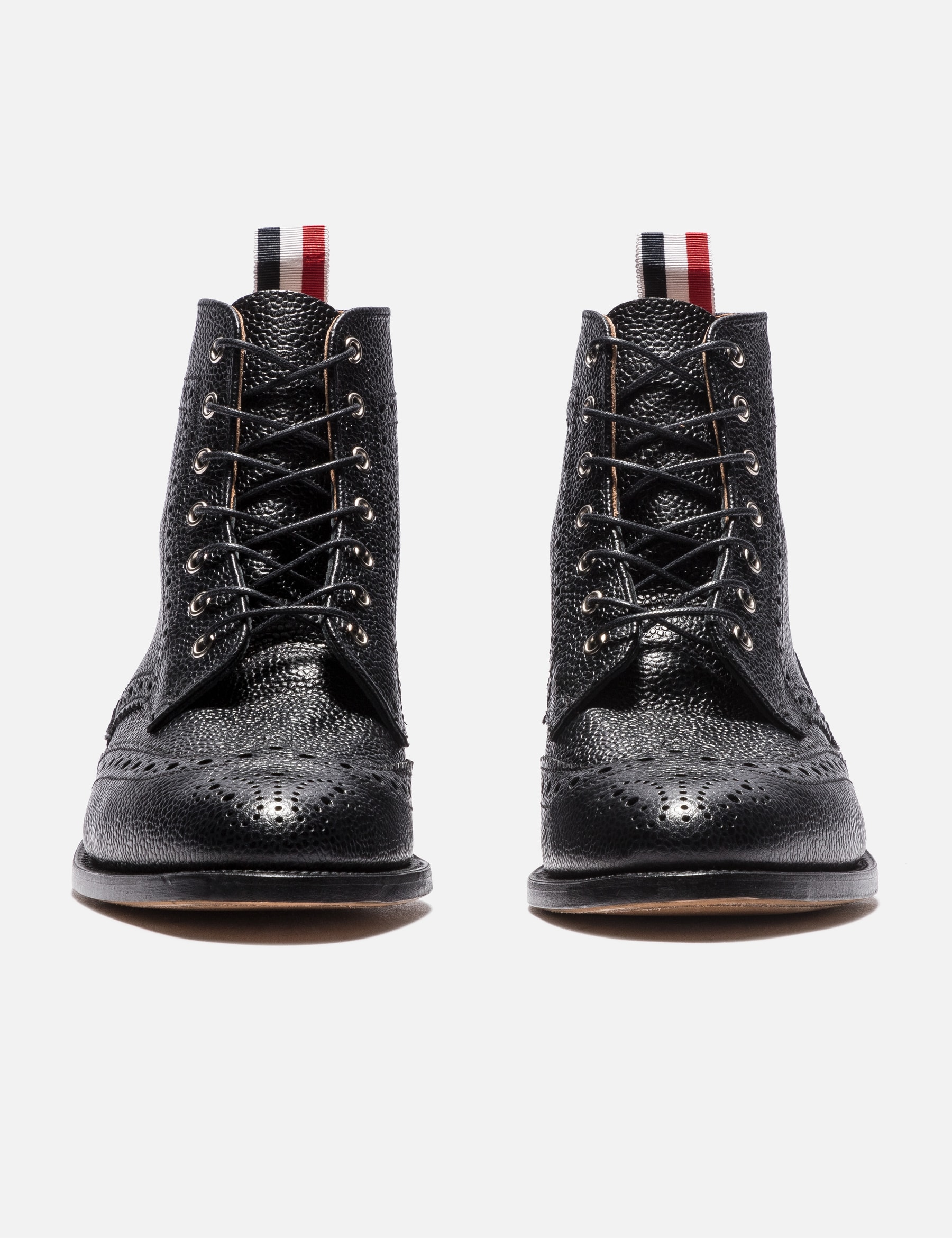 Wingtip Brogue Boot With Leather Sole In Black Pebble Grain view 14
