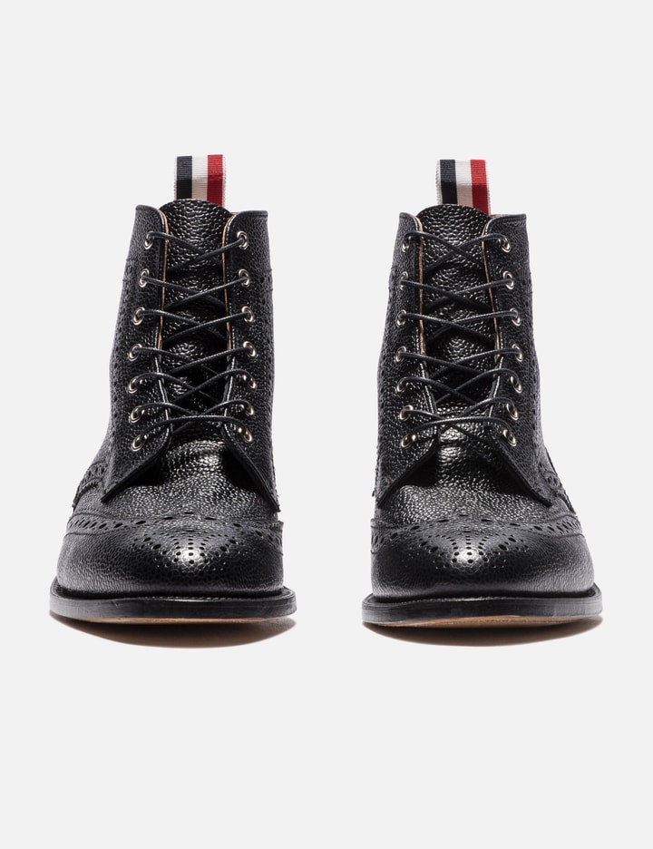 Shop Thom Browne Wingtip Brogue Boot With Leather Sole In Black Pebble Grain
