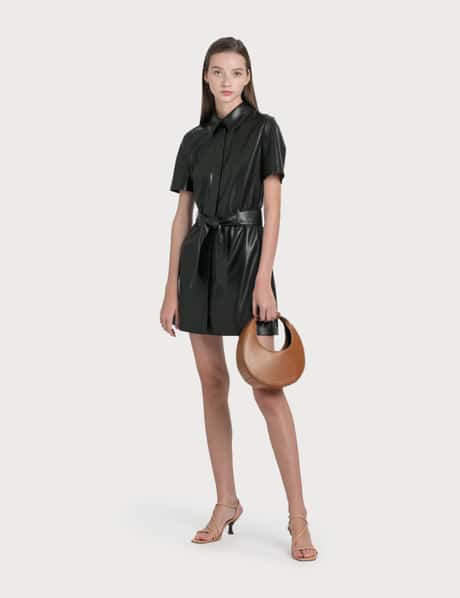 orange faux leather dress Faux Leather Belted Dress with Ruched Sleeves Burnt Orange / XL main image 0