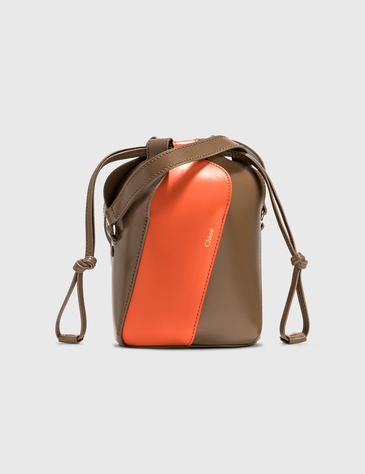 CHLOÉ Mini Tulip Leather Bucket Bag in Brown and Orange