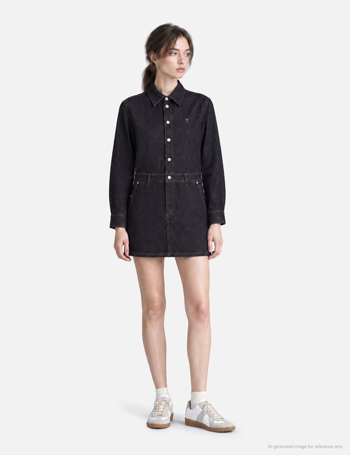 Ami Blue Cotton Denim Shirt Dress With Ami De Coeur