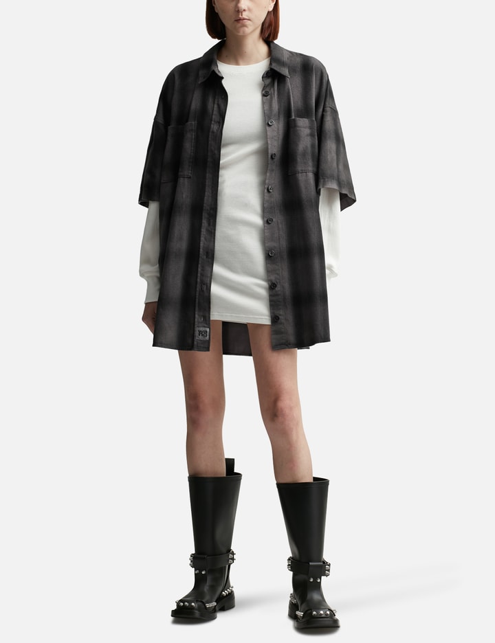 Pre-Styled Shadow Plaid Shirt Dress Placeholder Image