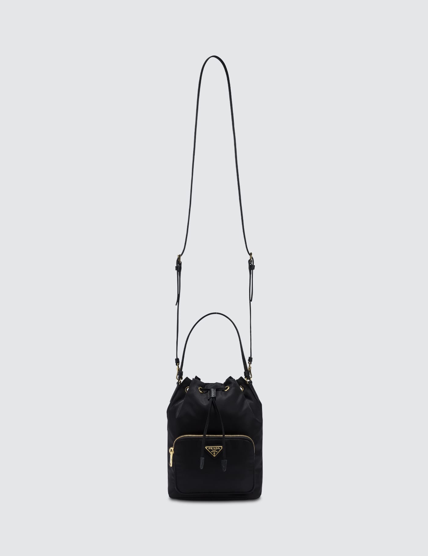 Prada - Gray Grained Leather Bucket Bag | Mitchell Stores