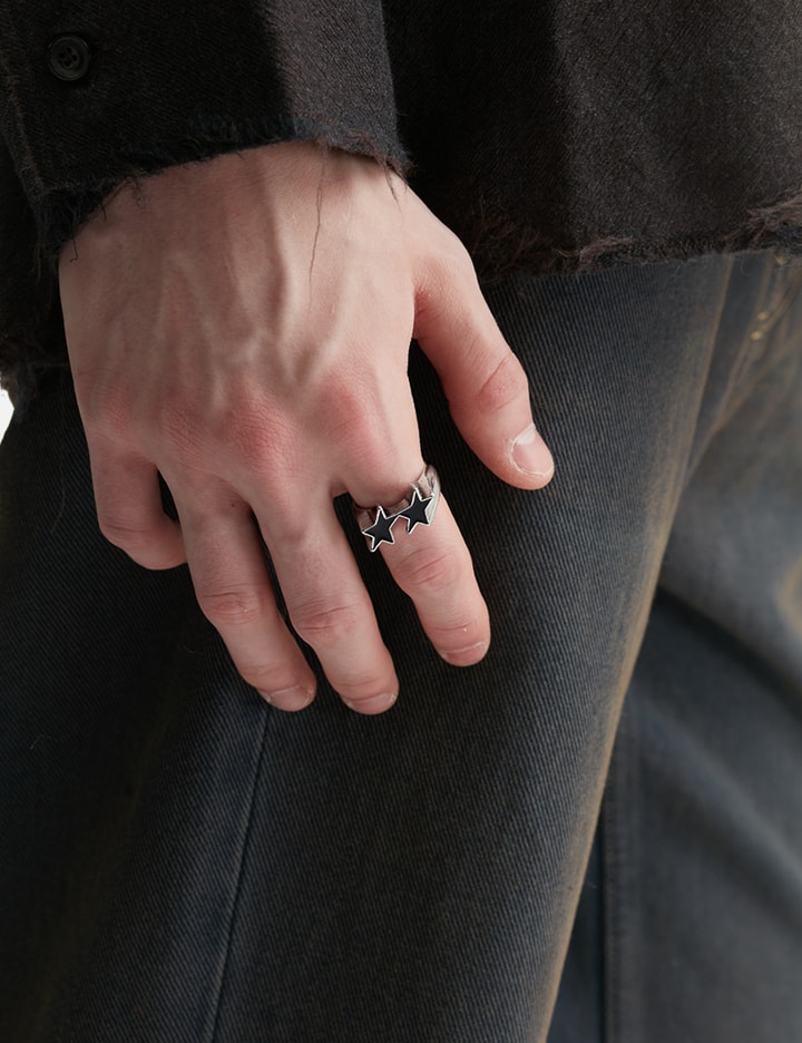 Twojeys Icon Black Enameled Single Ring In Metallic