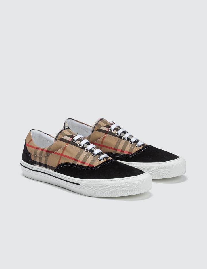 Vintage Check Cotton and Suede Sneakers Placeholder Image
