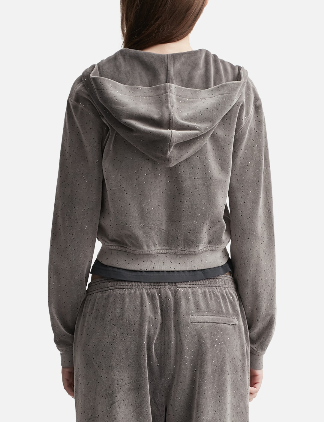 Shrunken Zip Up Hoodie With Crystal Hotfix view 15