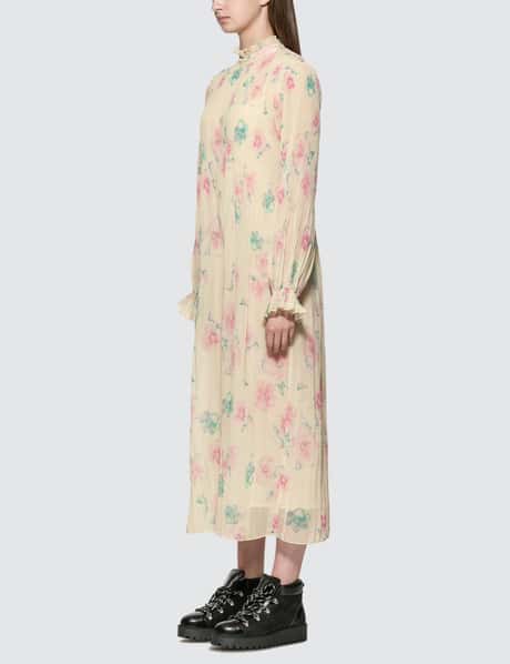 ganni pleated georgette dress pink GANNI Pleated Georgette Smock Midi Dress