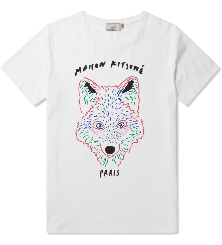 White 3D Fox Print Crewneck T-Shirt Placeholder Image