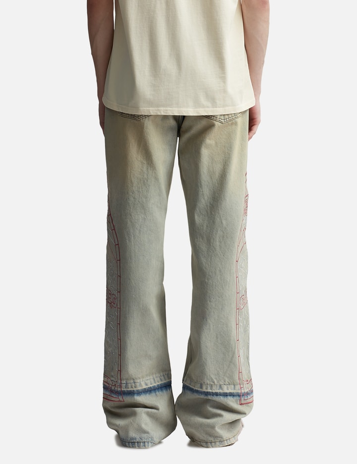 Shop Who Decides War Extended Hem Embroidered Denim Pant In Blue