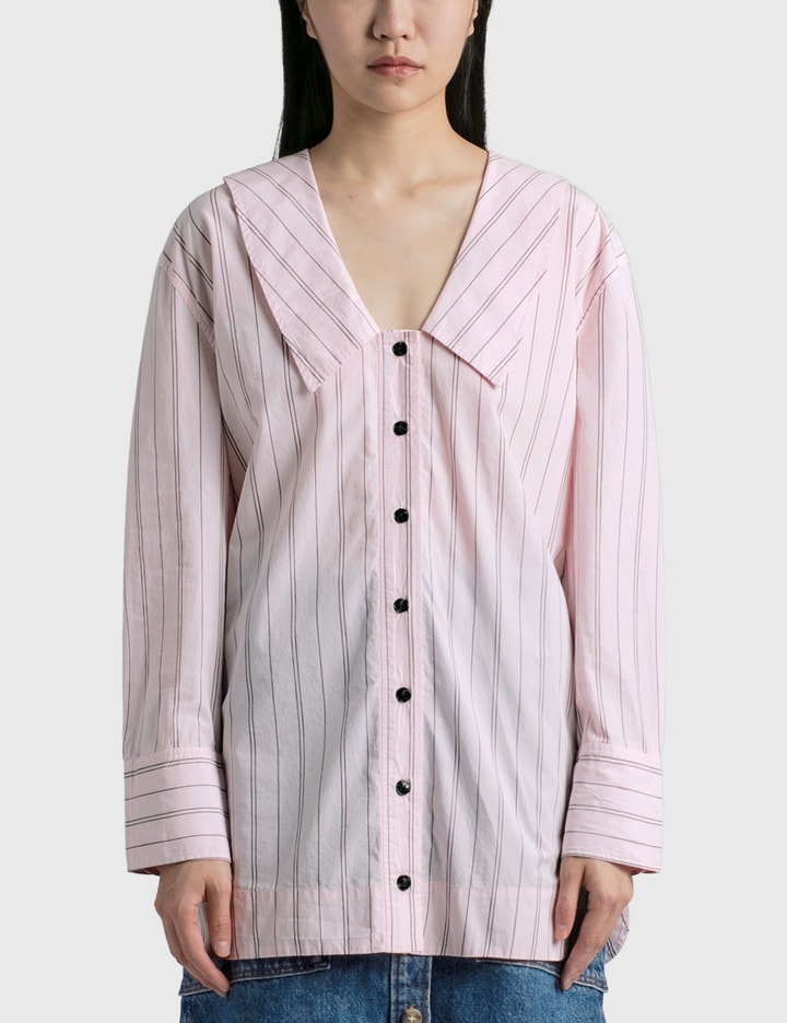 Ganni Stripe-print Organic Cotton Shirt In White