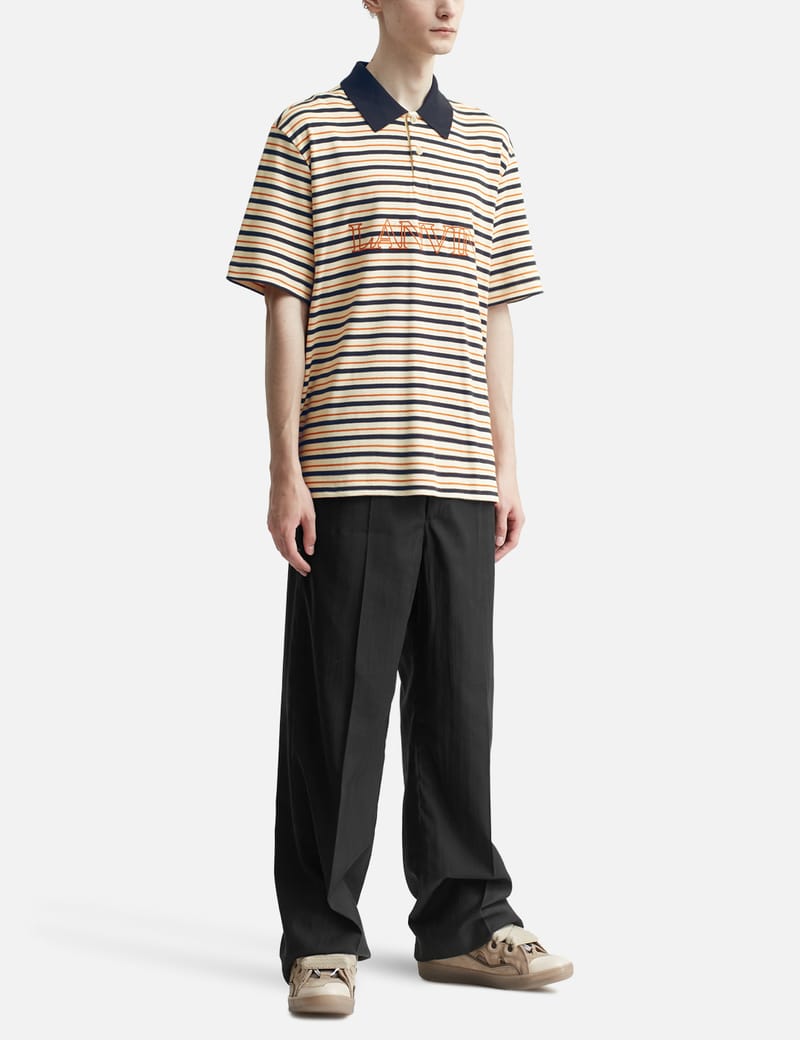 LANVIN ポロシャツ M ストライプ LANVIN SPORT(ランバンスポーツ) 半袖ポロシャツ サイズ40 M メンズ