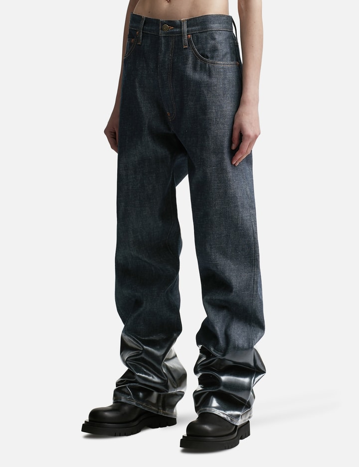 Shop Maison Margiela Lacquered Turn-up Jeans In Blue