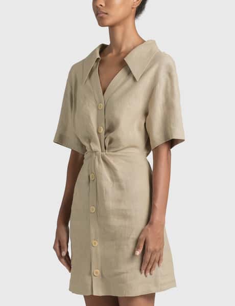 nanushka linen dress Nanushka Draped Linen Midi Dress, Size Medium NW23PFDR01217 - Clothing