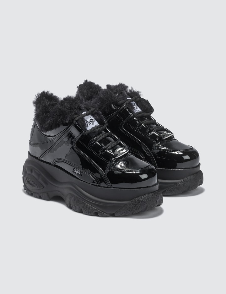 Buffalo London - Patent Leather Low Top Platform Fur HBX - Globally Curated Fashion and Lifestyle by