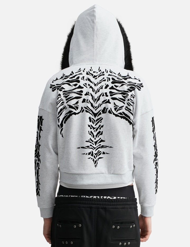Thought We Friends "Robin" Grey Skeleton Zip-Up Hoodie With Faux Fur Hood