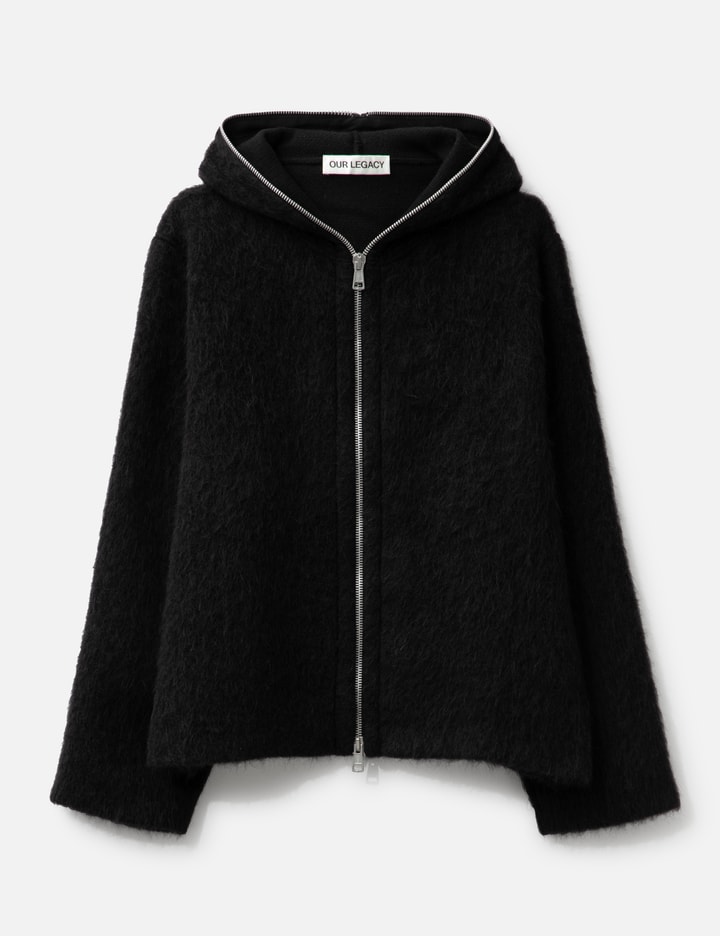 Our Legacy Textured Full Zip Hood Sweatshirt With Cozy Hood In Black