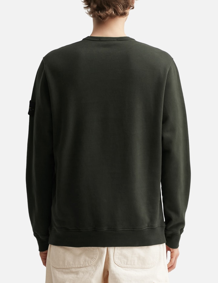 Stone Island Brushed Organic Cotton Fleece Sweatshirt With Ribbed Inserts In Green