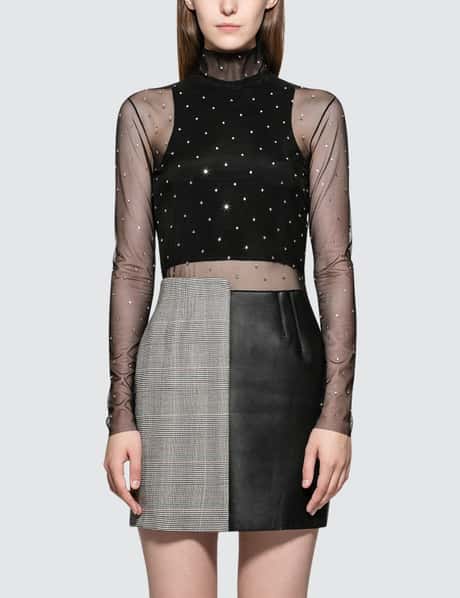 knee length dresses for ladies Heron Preston sheer dress with crystals and leather skirt - BOPF