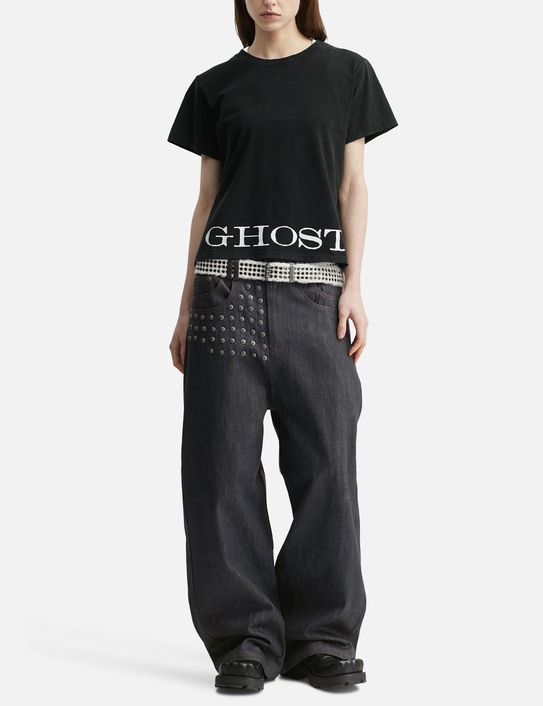 "Devlin" Studded Waxed Japanese Raw Denims In Blue view 15
