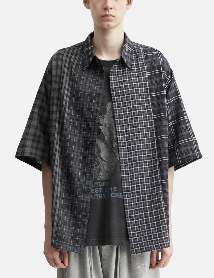 AJOBYAJO Check Mixed Short Sleeve Shirt