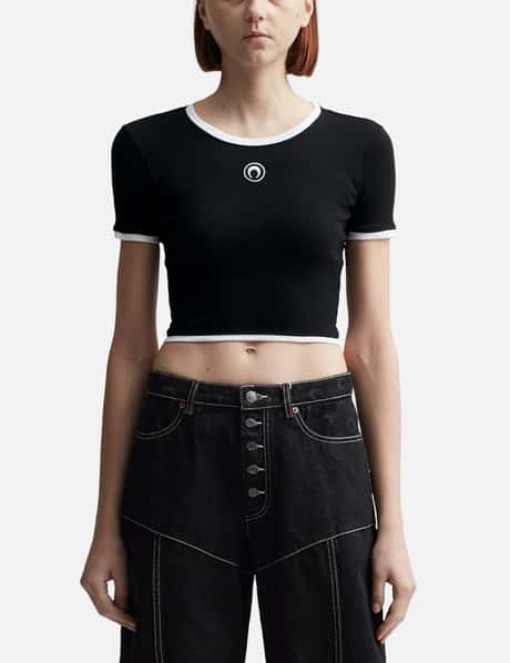 Marine Serre Moon Logo Ribbed Crop Top