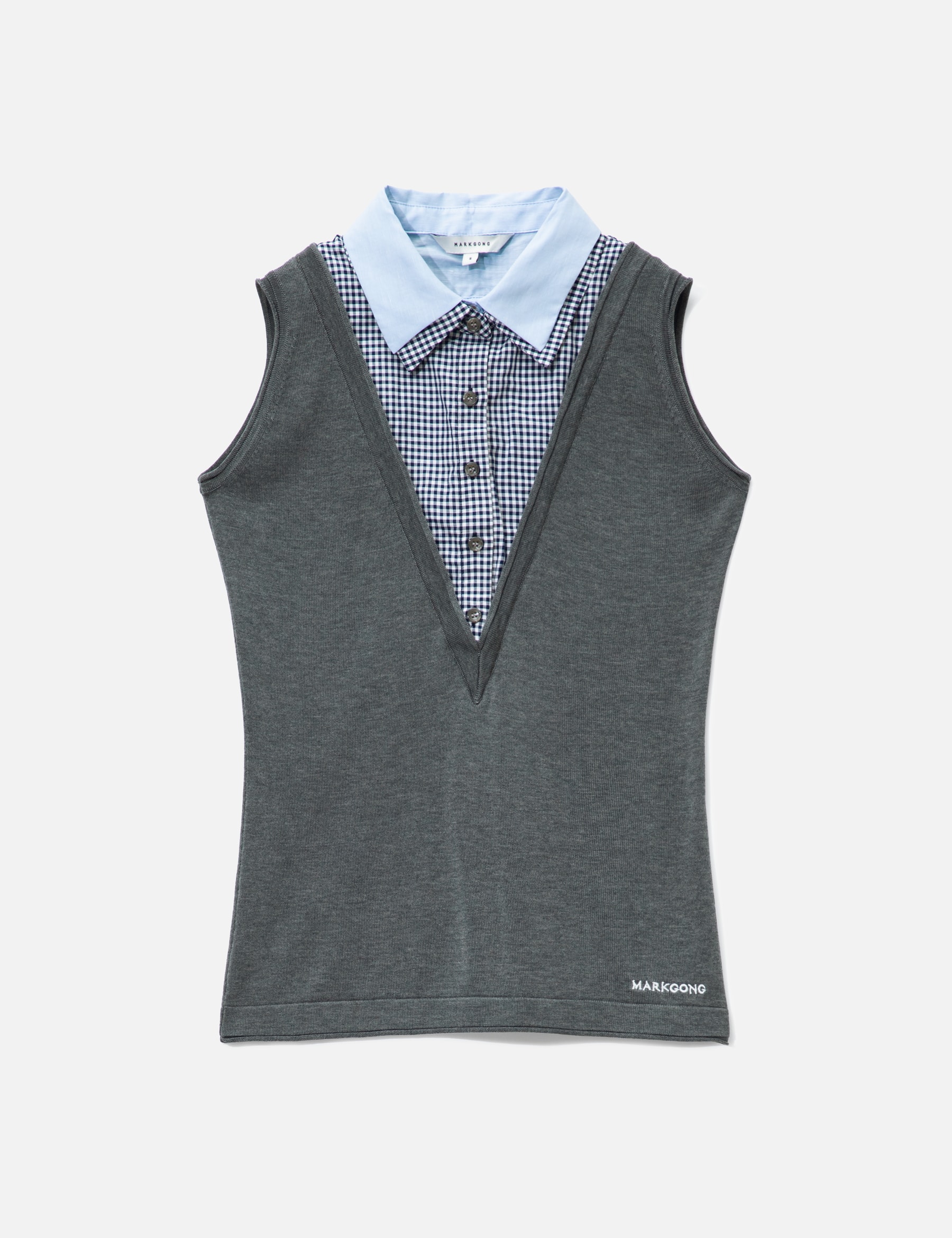 Grey Sleeveless Knit Top With Multi-Layer Collar view 16