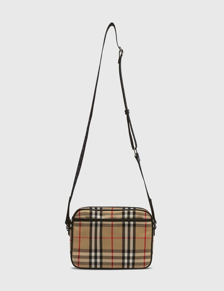 BURBERRY 90s LEATHER-TRIMMED NOVA CHECK MINI BAGUETTE BAG