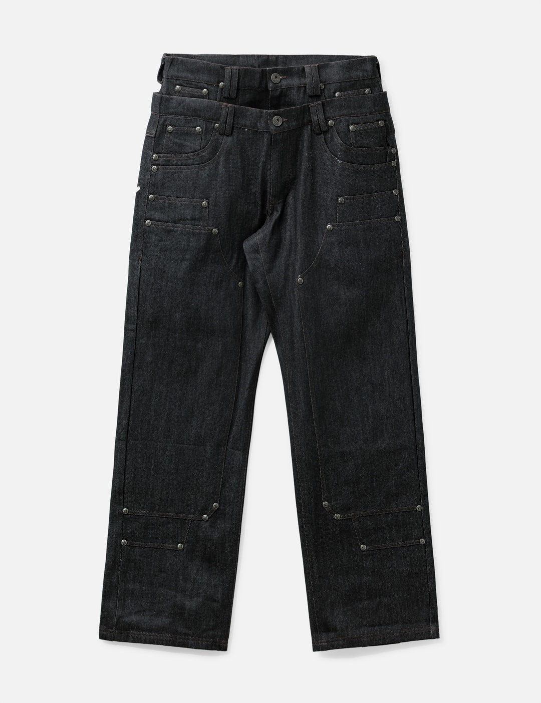 "Gideon" Double-Layered Workpants In Japanese Raw Blue Denim view 7