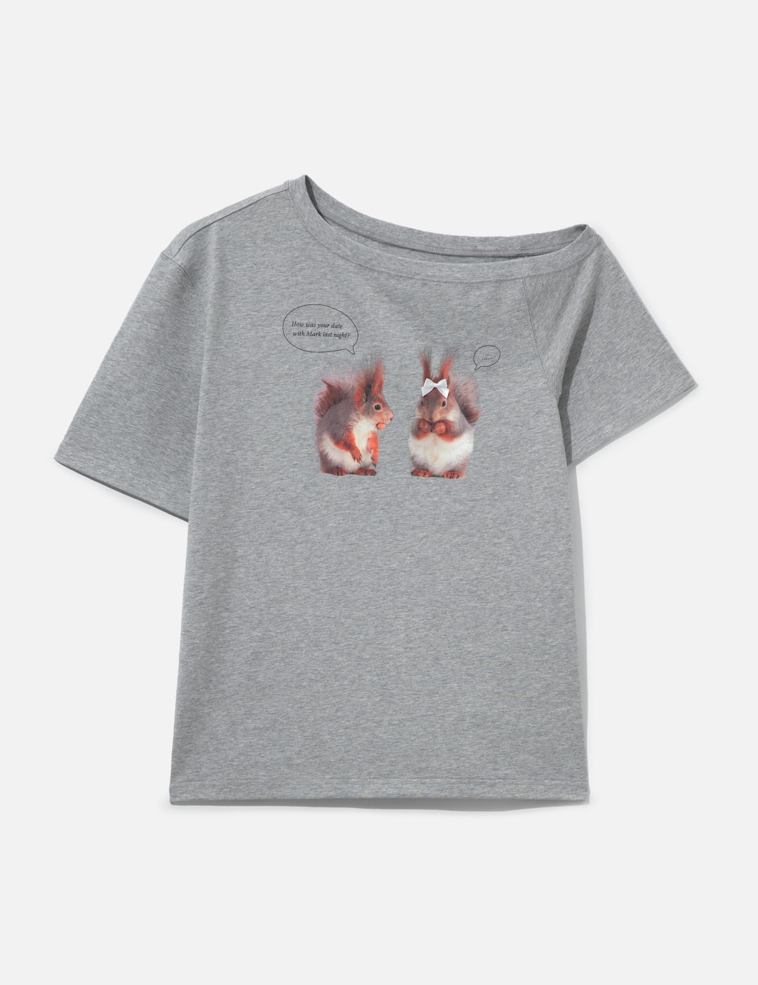 Gray Squirrel Printed One-Shoulder Short Sleeve T-Shirt view 7