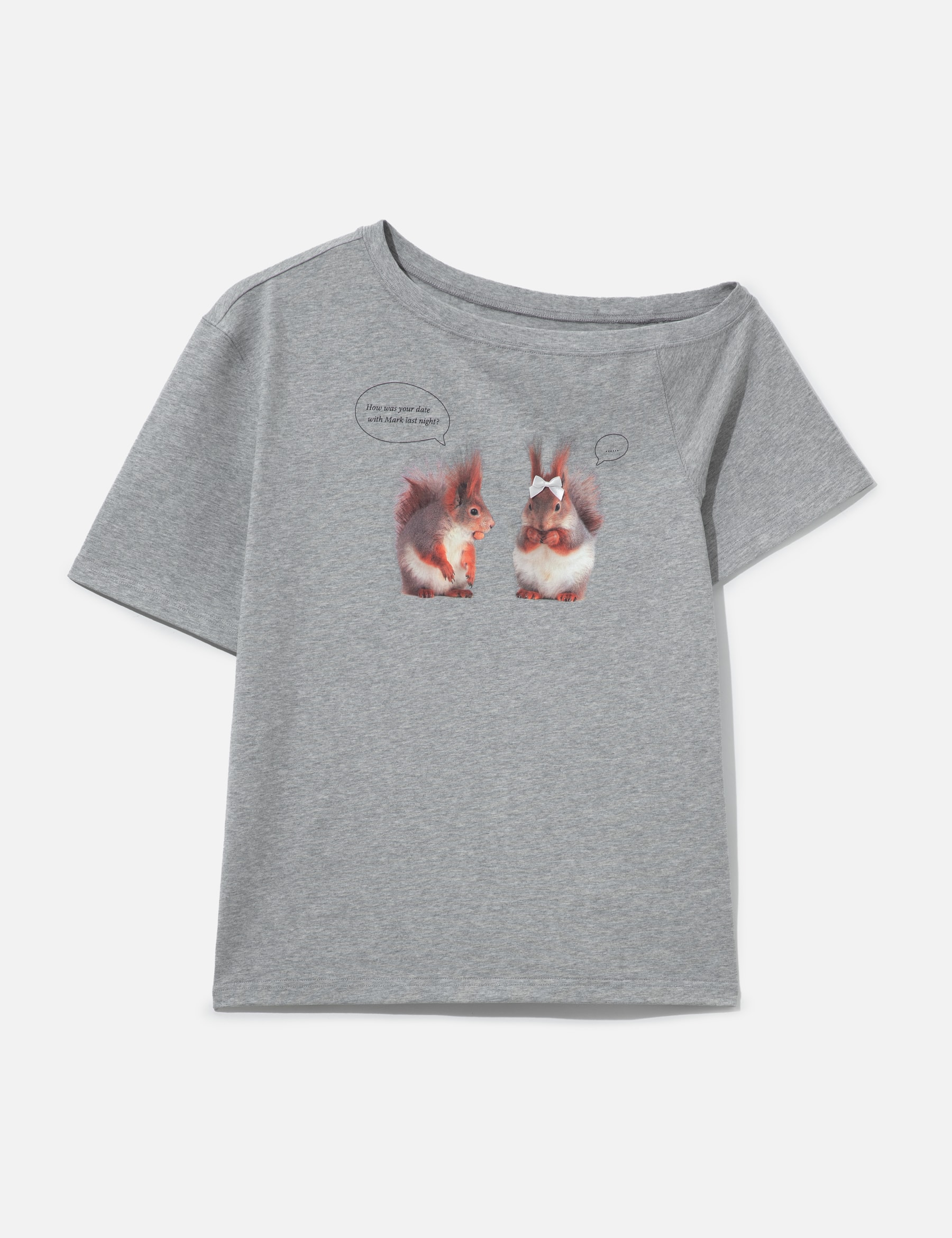 Gray Squirrel Printed One-Shoulder Short Sleeve T-Shirt view 16