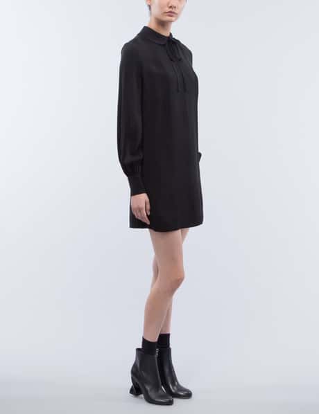 smart black dress for funeral Needles - Women's Fringe Open Collar Shirt Dress - Black - Rayon Corduroy main image 0