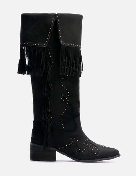 YEEL Studded Suede Fringe Boots Black