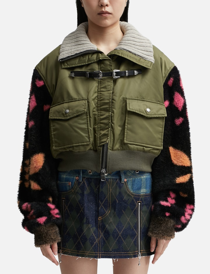 Leona Jacquard Knit Sleeve Bomber Jacket Placeholder Image