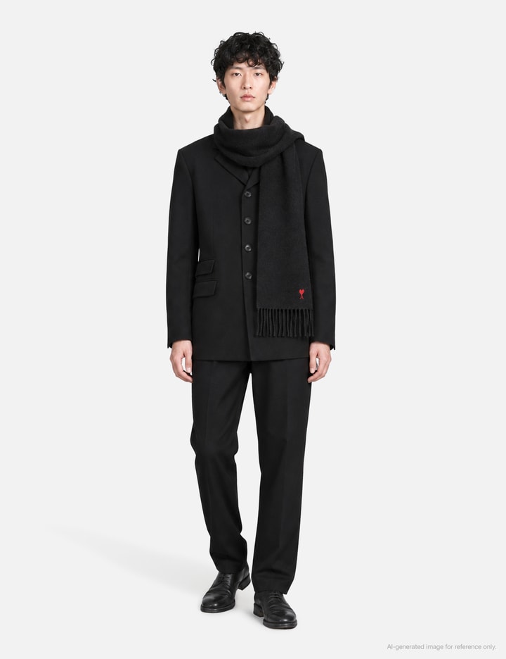 Ami Black Wool Scarf With Ami De Coeur