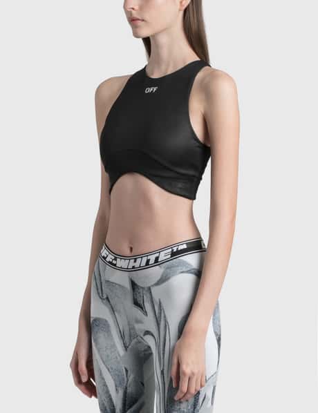 logo print sports bra top, Off-White