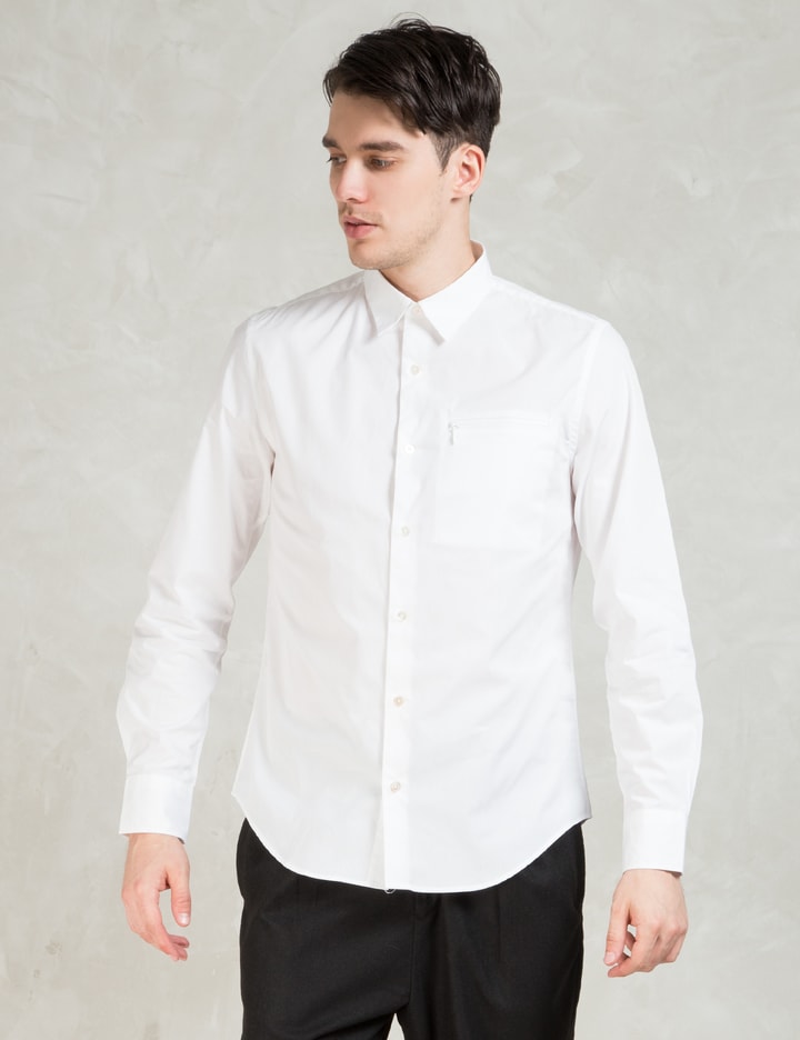 White Powell Poplin Zip Pocket Slim Shirt Placeholder Image