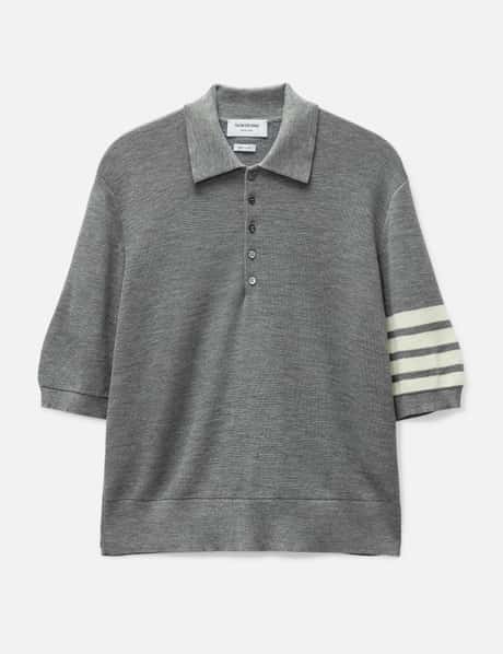 Thom Browne 파인 메리노 와플 4-바 반팔 폴로 셔츠
